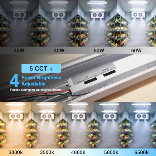 Image of 4FT LED Vapor Tight Light Fixture 1Pack,7800LM,60W /50W /40W /30W Adjustable, 5CCT 6500K-3000K Color Selectable,ETL Listed,IP65 Waterproof Vapor Proof Light for Car Wash,Warehouse,Basement