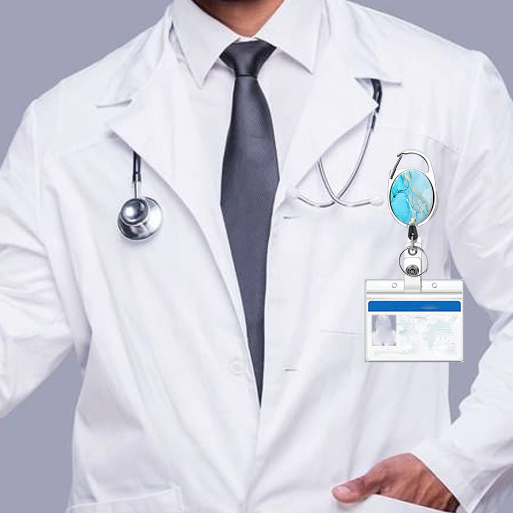 Carrete retráctil resistente con mosquetón para cinturón, llavero, bonito soporte para insignia, carretes de identificación para trabajadores de oficina, médicos, enfermeras, paquete de 3 (mármol)