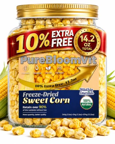 WildSap Emeralds Freeze Dried Corn - 13.2 oz Large Can/Bag 1 Ingredient Only Hand-Crafted Super Sweet Dehydrated Corn No Additives & Non-GMO Healthy Crunchy Vegetable Snack for Kids & Baking
