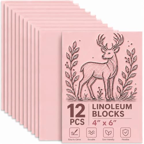 Image of 12Pcs 4x6 Inch Linoleum Blocks for Printmaking, Stamp Carving Linocut kit