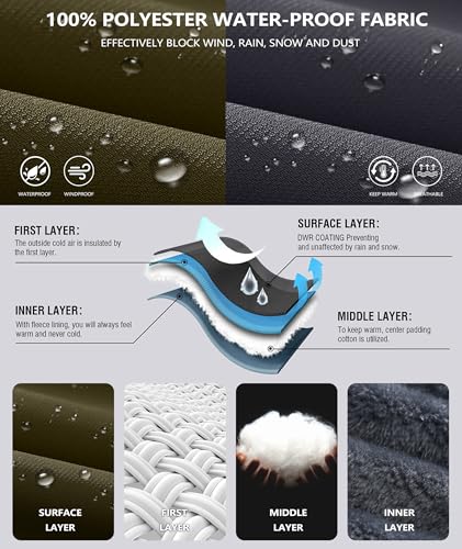 Image of Mens Winter Jackets Waterproof Warm Fleece Ski Jacket with Hood Thermal Windproof Coat Zip Pockets