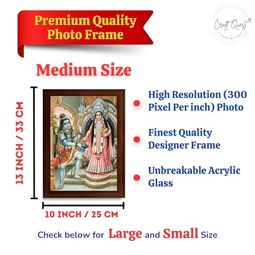 Image of CRAFT QUEST Shiva & Maa Annapurna devi sitting on throne photo frame with Acrylic glass for Kitchen Worship (10 X 13 Inches)