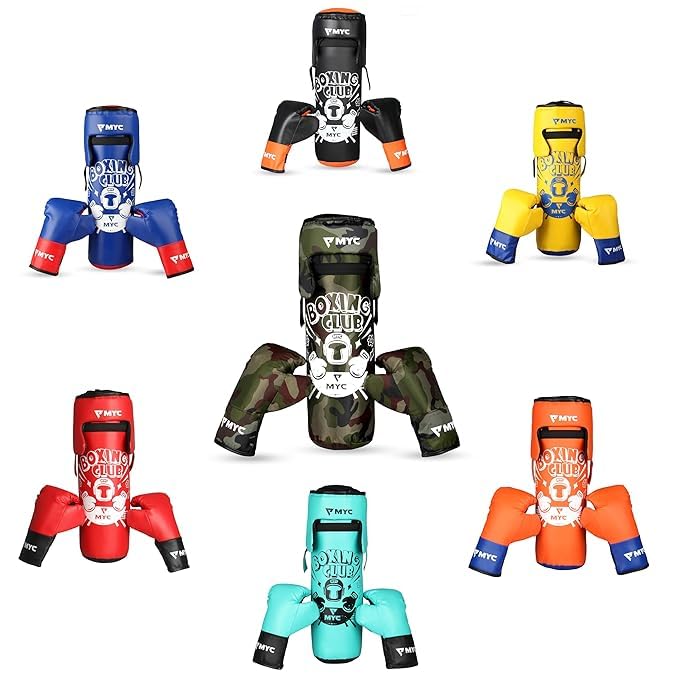 Image of MYC Club Pack of 4 Kids Punching Bag Boxing Kit Set for Karate | Bounce-Back Martial Arts Bag for Boys & Girls (Age 4-10 Year) (Yellow)