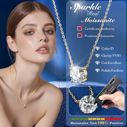 SecreTalk Moissanite Pendant Necklace, Women 3CT Gold Plated S925 — view 2