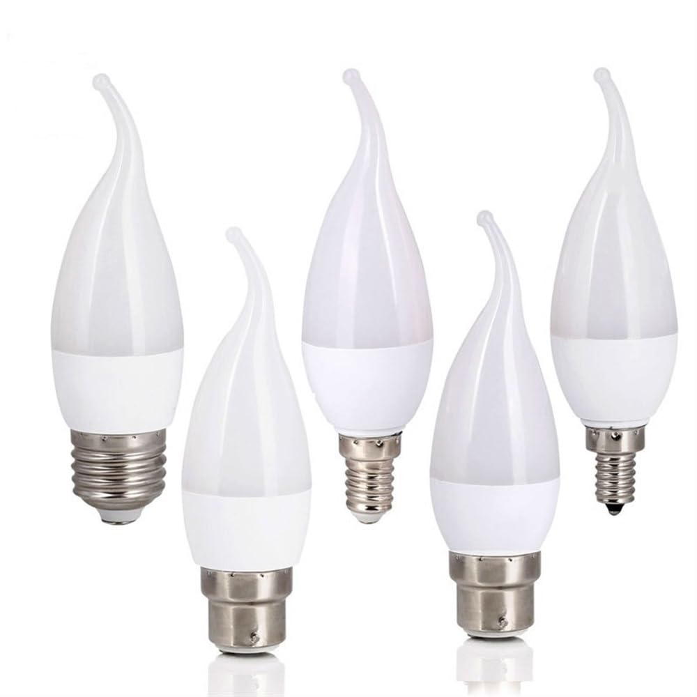 KJXP Lighting, Paquet de 30, ampoules de lustre à flamme LED AC85-265V 3W E14 B22 E27 ampoule 2835SMD lampe à bougie(Cold White,E14 AC220V)