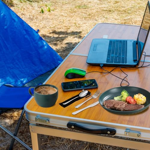 Campingbesteck, ReaNea Camping Teller und Schüsseln Set mit Kaffeetasse, Reisebesteck Set mit Löffel, Gabel, Messer für Zuhause, am Pool, im Freien, Picknick, Camp – Bild 6