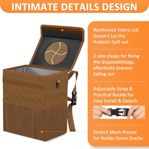Image of Vankor Car Trash Can for Car Cute, Car Trash Bag Bin Hanging Waterproof Automotive Car Garbage Cans Leak Proof Vehicle Trash Can Diamond Pattern-Brown