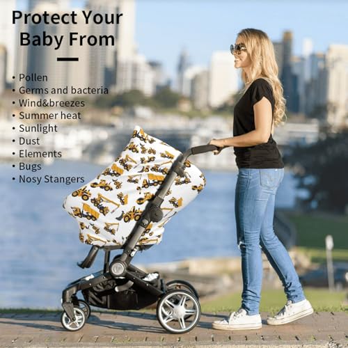 Image of Construction Machinery Excavator Truck Tractor Baby Stuff Car Seat Cover for Baby,Mom Nursing Breastfeeding Covers,Car Seat Canopy Carrier Cover,Stroller Cover Newborn Shower Gift for Boys Girls