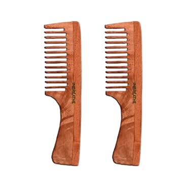 InBreathe Neem Wood Comb / Hair comb set combo for Women & Men / Neem wood Comb Fine & Wide Tooth Wooden Comb for women hair growth / Neem Comb with handle Set. (comb with handle 2)