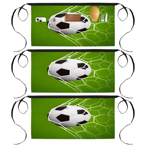 Tablier court de chef lot de 3 avec 3 poches motif but de football