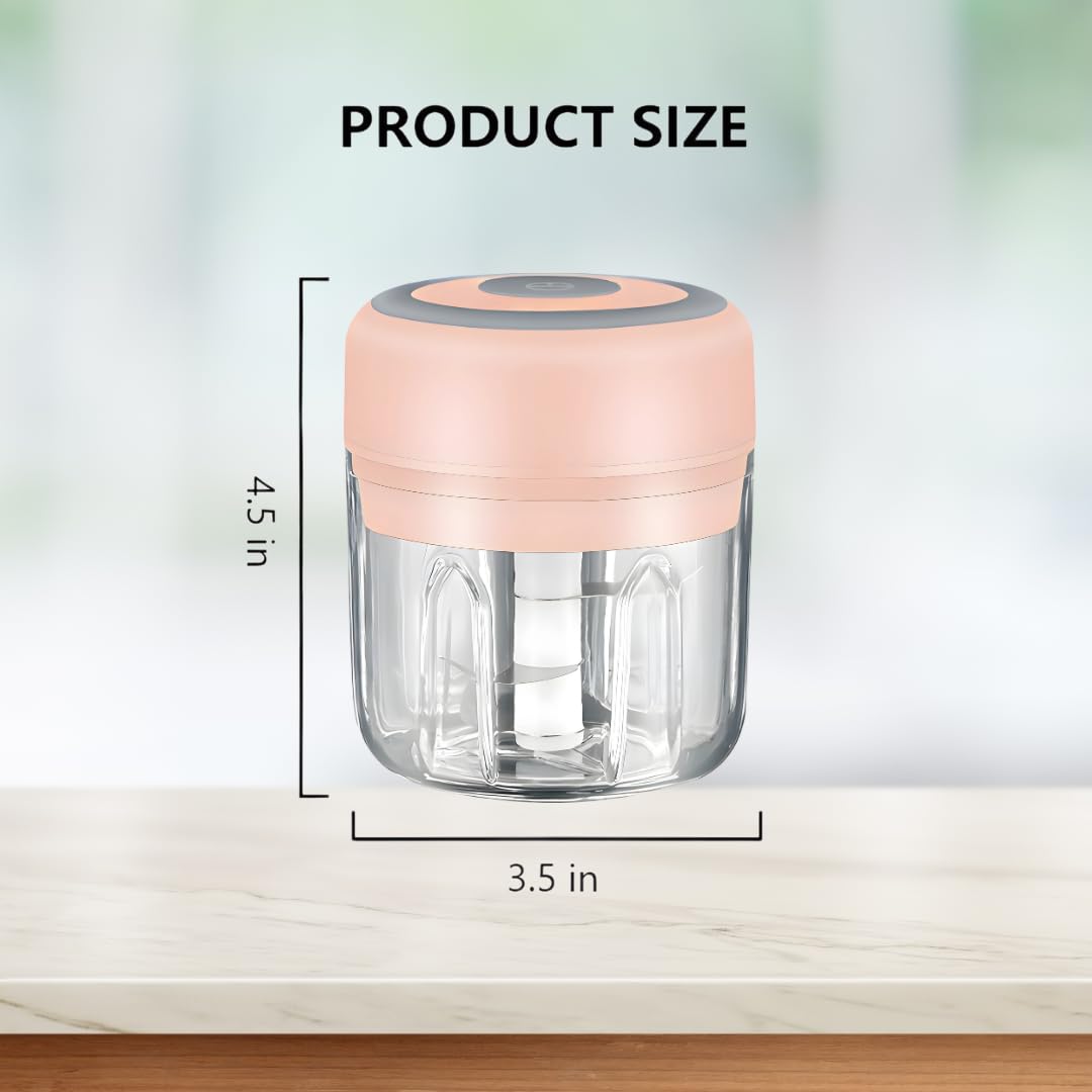 Pink - Mini procesador eléctrico de alimentos y picador de ajo, 250 ml, carga USB, 3 cuchillas, perfecto para picar verduras, pimienta, cebolla, ajo, jengibre, especias, carne, alimentos para bebés y