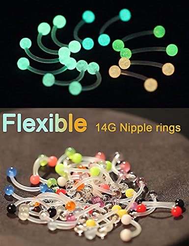 Prjndjw 14G 16mm 48Pcs Glow in The Dark Flexible Plastic Acrylic Curved Barbell Snake Eyes Tongue Nipple Ring Body Piercing Jewelry Retainer for Women Men3