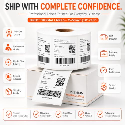 Image of Shreyans Direct Thermal Labels (Pack of 18, 75mm x 50mm) - 3600 Labels