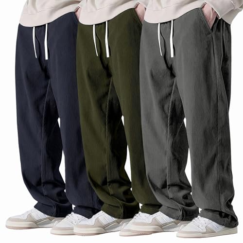 Image of Preneum Men Mid Rise Poly Cotton Loose Fit Trouser || Korean Style Travel & Lounge Wear with Pockets (Available in Plus Size) (Combo Pack of 3)