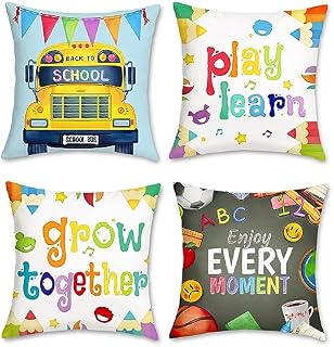 Bonhause Kids Cushion Covers 45 x 45 cm Educational Inspiration Decorative Throw Pillow Covers Soft Velvet Pillowcases for Kids Room School Classroom Decor Set of 4
