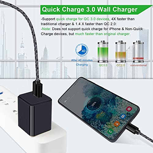 Usb Type C Fast Charger For Moto G 5G 2022/G Stylus 5G 2022/G Pure/G Power 2022/G Play 2023/2021/G8 Power/G7 Play/Z4/Z3/Edge 5G Uw/One 5G Ace,Quick Charge 3.0 Car Charger Wall Adapter+2Pack 3Ft Cable #TOP1