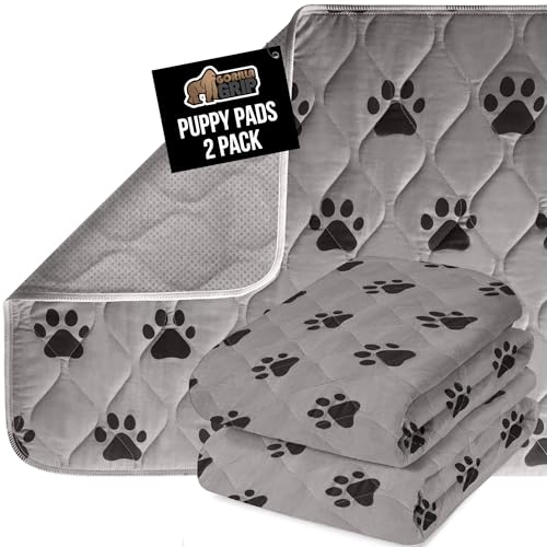 Image of GORILLA GRIP Washable Puppy Pads, 22x22 Pack of 2, Slip Resistant Dog Crate Mat, Waterproof Cloth Pee Pad for Training Puppies in Playpen, Reusable Pet Incontinence Blanket, Protects Sofa, Furniture
