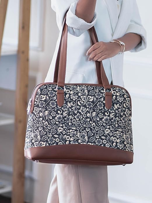 Women’s Jute & Vegan Leather Tote Bag – Handcrafted Work Shoulder Bag with Double Handles, Spacious Carryall for Office, Daily Use & Travel