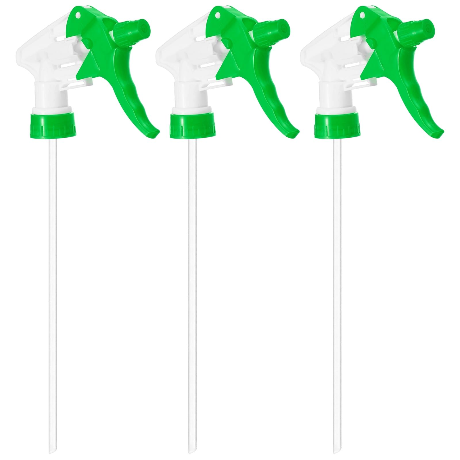 M METERXITY 3-Pack Spray Bottle Nozzle Replacement, Plastic Heavy Duty Trigger Spray Nozzle Head with Tube for 28-400/8,16,32 oz Bottles, Adjustable Mist Stream Sprayer [Green, Head Only]
