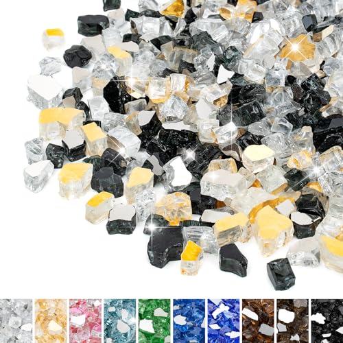 Mr. Fireglass 10 lbs Blended Fire Glass, 1/4 Inch Gold+Onyx Black+Platinum
