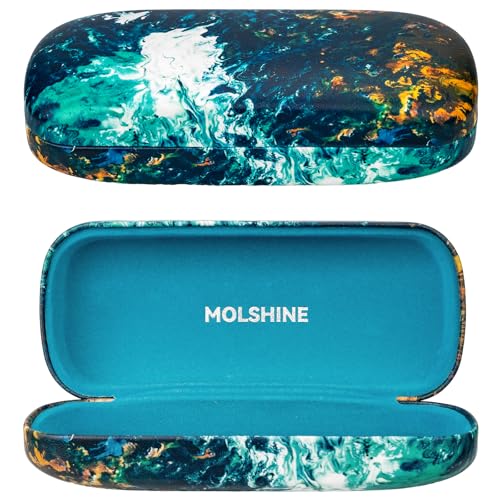 molshine Custodia rigida per occhiali da sole, portatile, grande, con panno per donne, uomini e donne, Blu, M