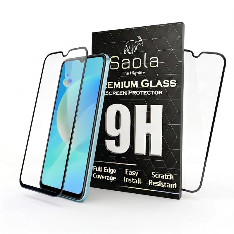 Image of Saola HD+ Oleophobic Tempered Glass Screen Protector For Vivo Y02s (Pack Of 2) with Free Installation Kit. Full screen Coverage - 6.51 inch