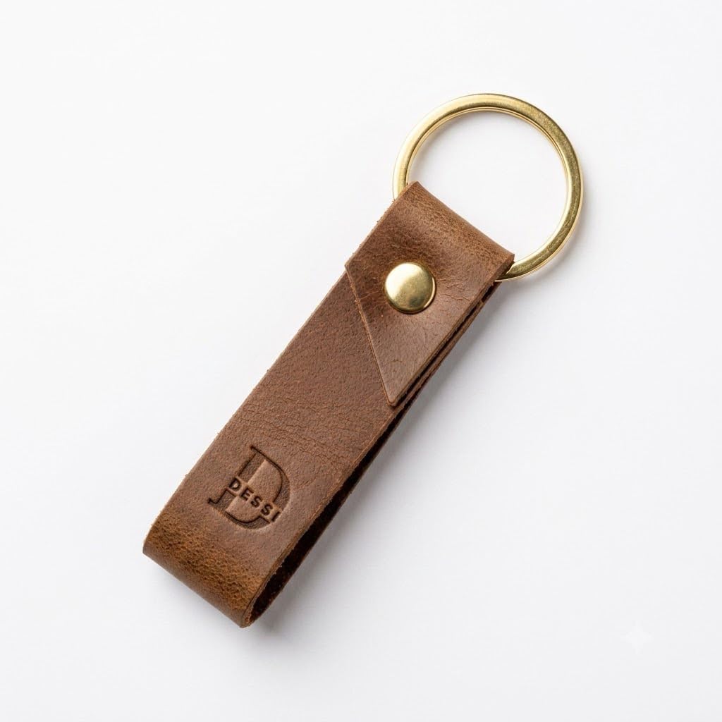 Dessi Handmade Crazy Horse Leather Card Holder Slim Minimalist with Keychain Vintage Tan Brown No Button for Men Women