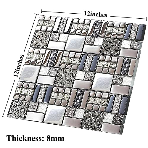 Blujellyfish TSTGT151 Metallic Glass Mosaic Tiles Silver Gray 100% Glass Tile Water Resistant thumb #1