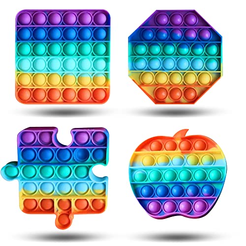 Enovoe Pop Fidget Toys - 4 Pack, Push Pop Toys for Kids and Adults 6.77 x 6.5 x 3.11 in - Rainbow Bubble Fidget Poppers - Fidget Shapes - Square Octagon Apple Puzzle