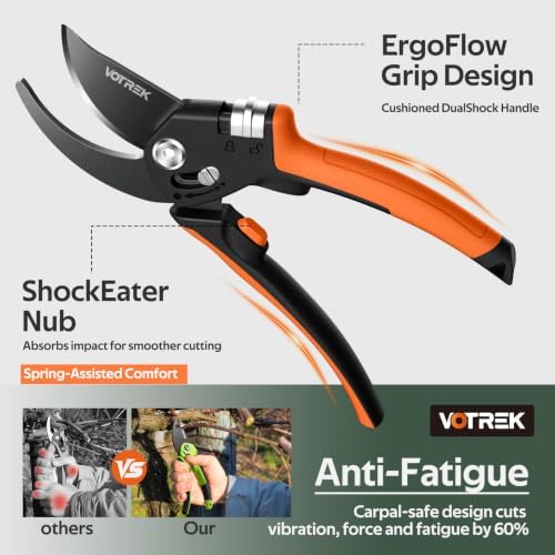 VOTREK® Pruning Shears, [Patented Stepless Handle Opening] - Garden Clippers with Ultra-Sharp SK5 Steel for Weak Hand, Bonsai Scissor Universal Fit for All Hand Sizes, Effortlessly Cut 1-Inch Branches - 4