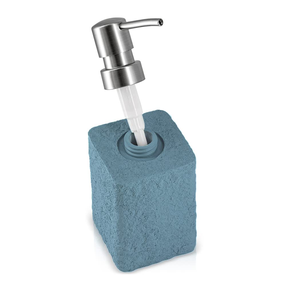Inbagno Accessori Bagno in Set Completo 3 Pezzi Effetto Pietra Turchese Cobalto, Kit Accessori appoggio, Include Dispenser, portaspazzolini e portasapone in Resina (Set 3)