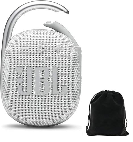 JBL Clip 4 Portable Bluetooth Speaker Bundle with Deluxe CCI Protective Carrying Pouch (White)