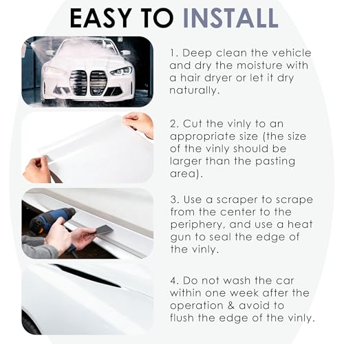 Image of Car Wrap Vinyl, 15ft x 4.9ft Gloss White Vinyl Wrap for Cars - Bubble Free Vehicle Sheet Roll for Body Protection, Scratch Resistance (Gloss White)