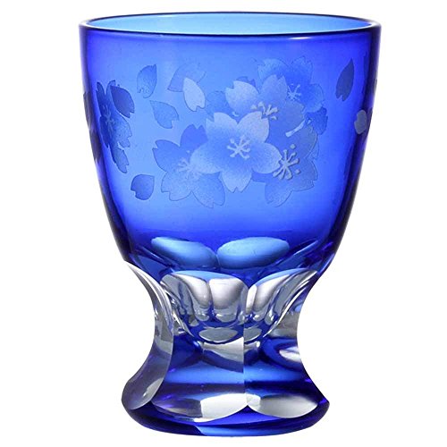 日本酒グラス 大和桜 ぐい呑み 日本酒 冷酒 お酒 ガラス サンドブラスト 切子グラス 桜 さくら 青 ブルー 食洗機対応