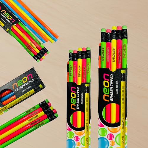 Image of Personalized Name Pencil Set, Multicolor Round, Pack of 6, 60 pcs (Neon Pencil, 60)