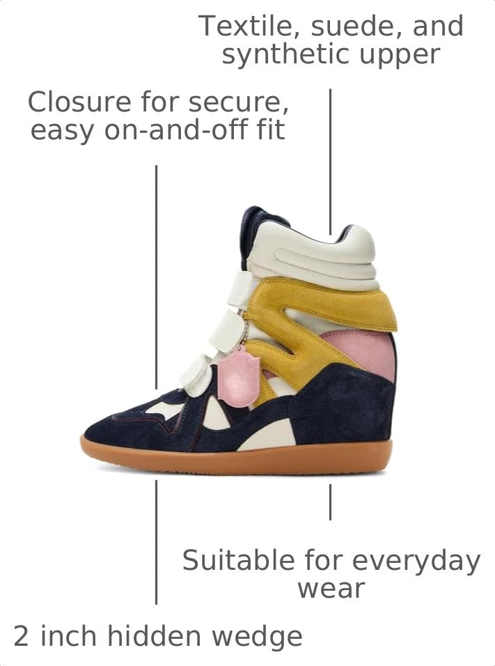 Image of Dsevht Hidden Wedge Sneakers for Women High Top Fashion Sneaker Suede High Heel Platform Tennis Triple Strappy Band Casual Vintage Dressy Comfy Campus Trendy Retro Sneaker