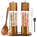 Salz und Pfeffermühle 2er Set mit Untersetzer Gewürzmühle Manuell Pfeffermühle Holz Salzmühle Verstellbarem Keramikmahlwerk für Gewürze Pfeffer Salz Höhe: 21,5 cm