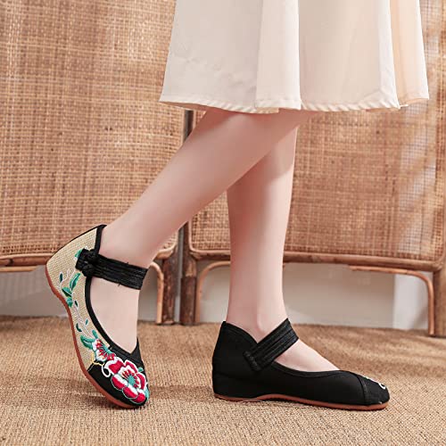 YunPeng Women Mary Jane Flat Shoes Casual Chinese Traditional Embroidered Ballet Canvas Shoes4