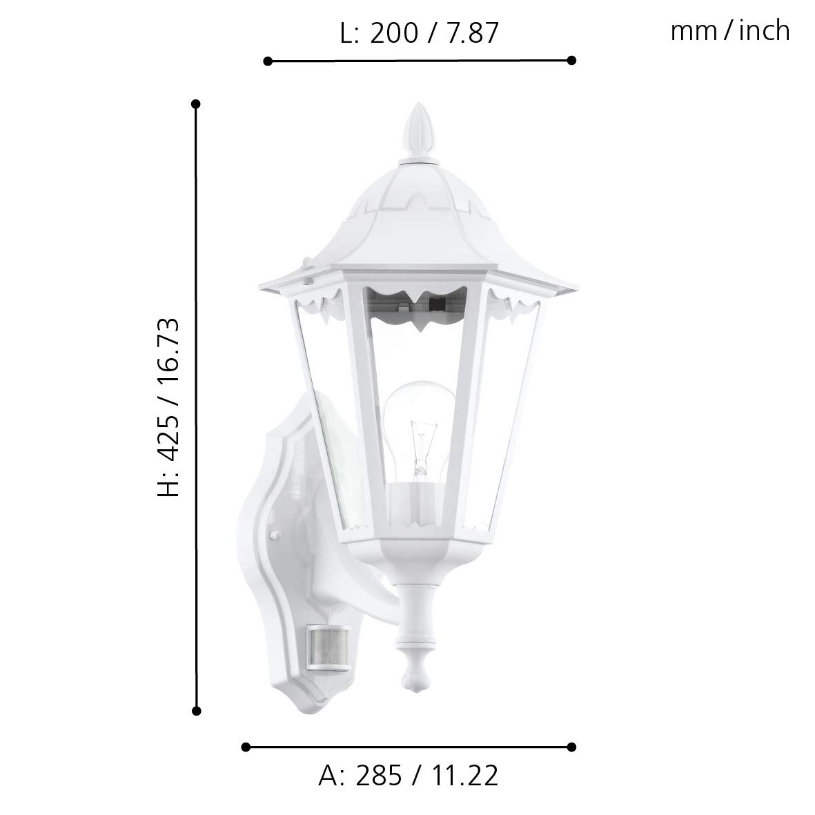 EGLO Außen-Wandlampe Navedo, 1 flammige Außenleuchte inkl. Bewegungsmelder | Sensor-Wandleuchte aus Aluguss und Glas, Farbe: Weiß, Fassung: E27, IP44
