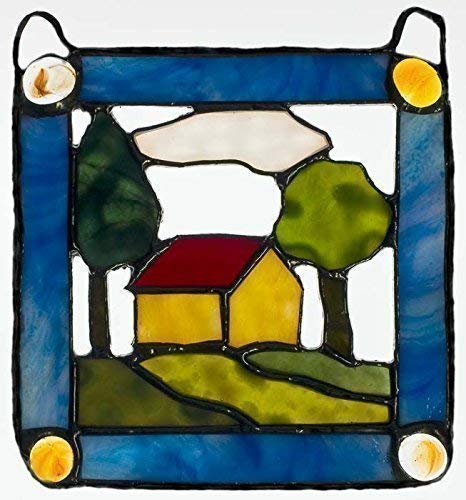 Country House Panel, Stained Glass Country House, Large Suncatcher, Farmhouse in Stained Glass