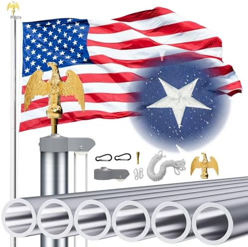 10ft Outdoor Flag Pole Kit With Ground Spike & 3x5ft USA Flag – Aluminum Pole For Yard Or Garden