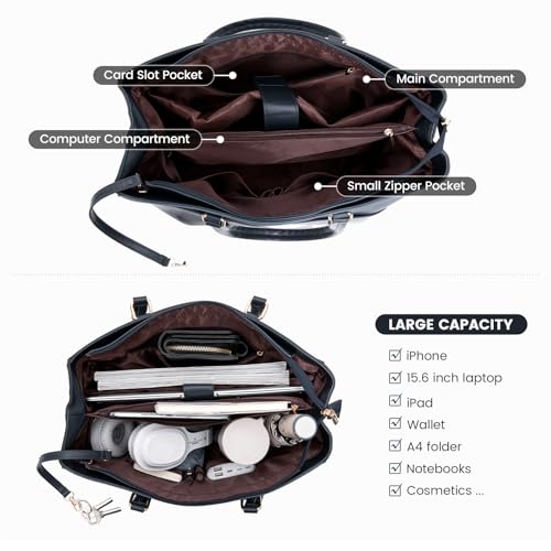 Image of Laptop Tote Bag for Women 15.6 Inch Waterproof Leather Computer Laptop Bag Women Business Office Work Bag Briefcase Large Travel Handbag Shoulder Bag