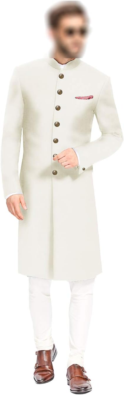Indian Jodhpuri Achkan Suit for Men Wedding Sherwani Partywear bhandgala Outfit in Off White Cotton