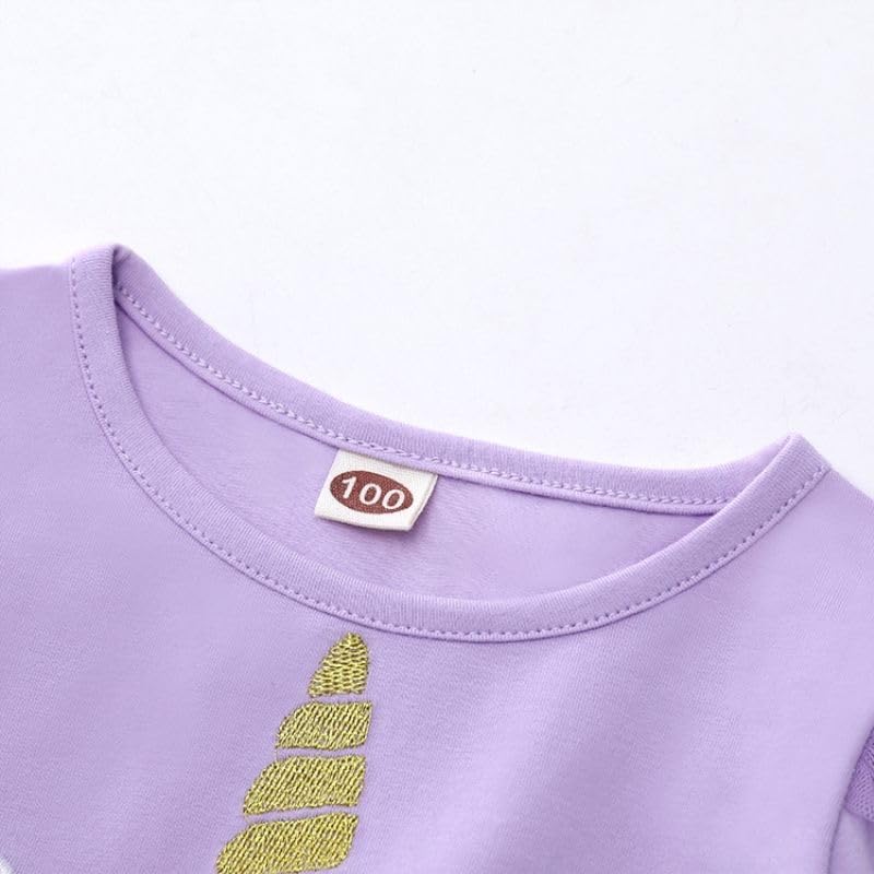 Girls Unicorn Printed Dress - Long Sleeve Mesh Paneled, Toddler Kids Casual & Party Wear3