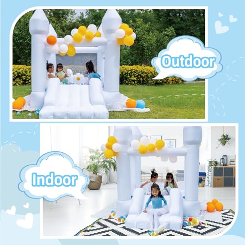 HAPYBOUCY White Bounce House, Bounce House for Kids 3-6 Blower Included, Bouncy Castle with Slide Indoor Outdoor,8.9ft L x 6ft W x 7.1ft H, Toddlers Bouncy House with 100 Pastel Balloons - Thumbnail 3