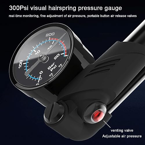 Daconovo Bomba de ar de bicicleta portátil de alta pressão 300psi com medidor Garfo dianteiro da bic