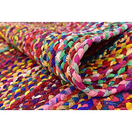 Image of Jute Braided Natural Hand Woven & Reversible Rug for Living Room Kitchen Entryway, Farmhouse Rustic Burlap Carpet Floor Mat (Cotton, 2X6-feet)
