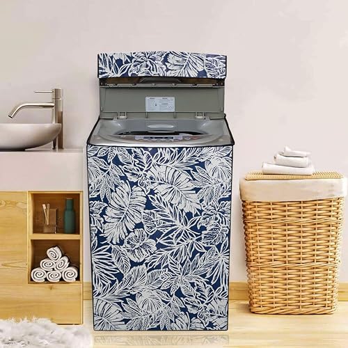 Image of Fully Automatic Top Load Washing Machine Cover for Samsung /IFB /LG /Godrej /Whirlpool /Bosch / 7 kg, 7.5 Kg (58 X 58 X 89 Cms),Waterproof & Dustproof Polyester, Leafy Pattern Blue - FABKUM176