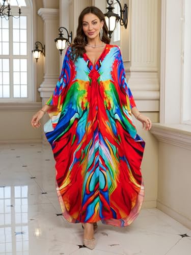 Image of KEYLORTING Plus Size Kaftan Dress Women, African Moo Moo Print Caftan, Batwing Dress, Beach Cover Up for Party and Loungewear