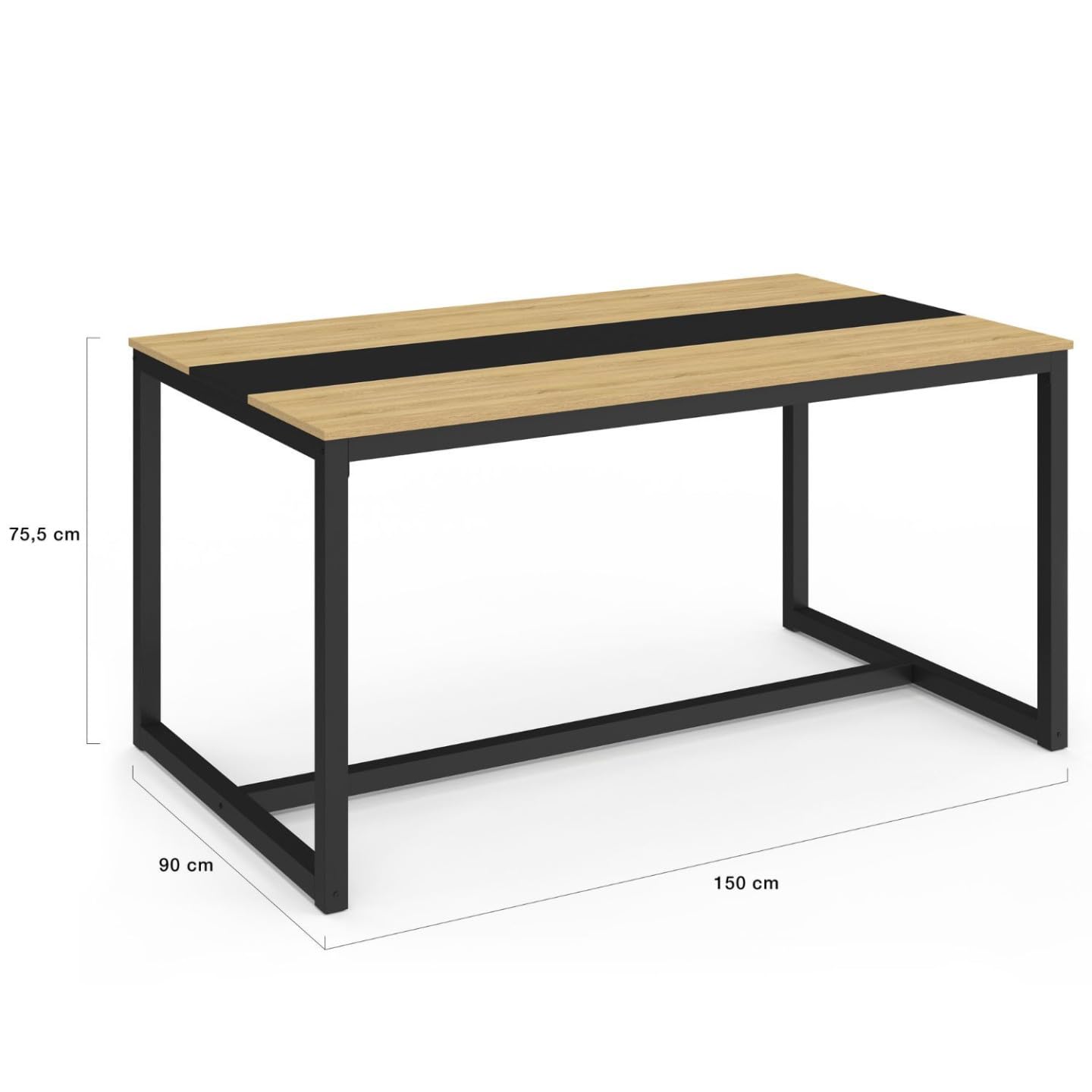 IDMarket - Mesa de comedor rectangular Dover 8 personas con banda central negra, diseño industrial, 150 cm